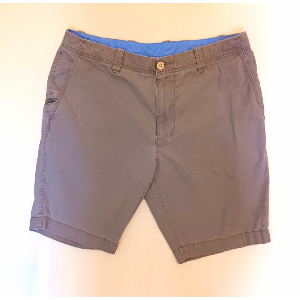 Roundtree and Yorke Men's Gray Cotton Chino Shorts Flat Front Solid Slash Pocket